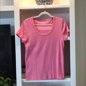Talbots Ribbed Pink Short Sleeve Tee. Size L.